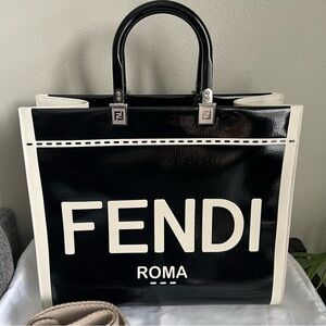 Fendi 😍Sunshine Shopper Tote Patent with Canvas Medium❤️